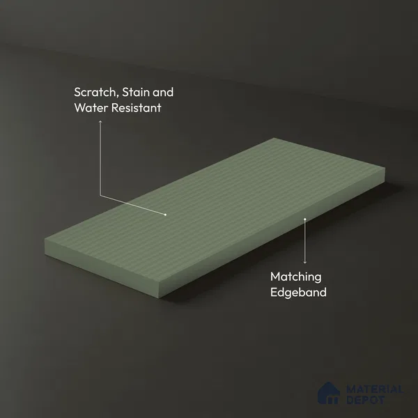 Sage Green Fluted Solid Color Look LM 15517 Fornum & Mason 8 ft x 4 ft Texture Finish Decorative Laminate - 1 mm | Suitable for TV Unit, Wardrobe, Kitchen Cabinets