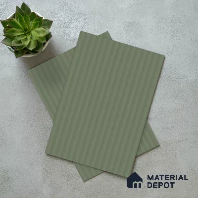 Sage Green Fluted Solid Color Look LM 15517 Fornum & Mason 8 ft x 4 ft Texture Finish Decorative Laminate - 1 mm | Suitable for TV Unit, Wardrobe, Kitchen Cabinets
