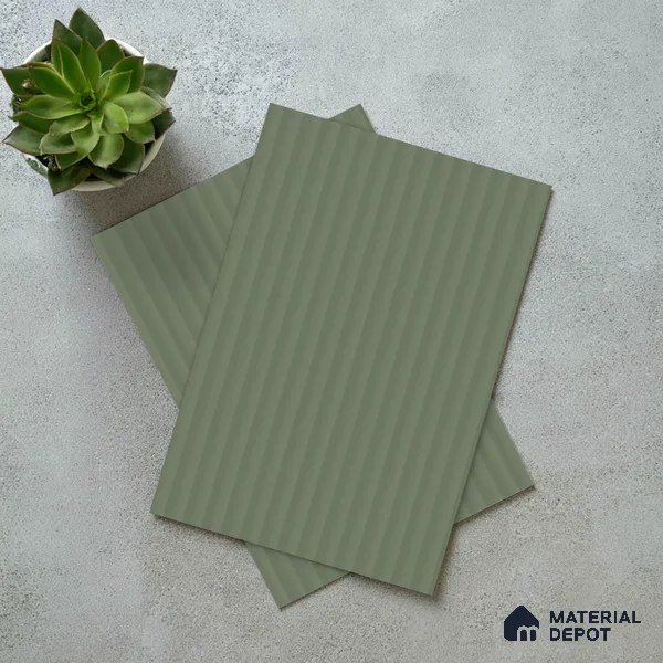 Sage Green Fluted Solid Color Look LM 15517 Fornum & Mason 8 ft x 4 ft Texture Finish Decorative Laminate - 1 mm | Suitable for TV Unit, Wardrobe, Kitchen Cabinets