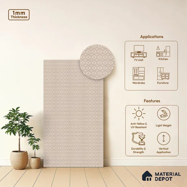 Patterned Look LM 15522 Checkered Weaving 8 ft x 4 ft Matte Finish Decorative Laminate - 1 mm | Suitable for Bedroom, TV Unit, Wardrobe