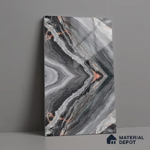 Marble Look LM 15477 Black Diamond 8 ft x 4 ft High Gloss Finish Decorative Laminate - 1 mm | Suitable for TV Unit, Wardrobe, Kitchen Cabinets