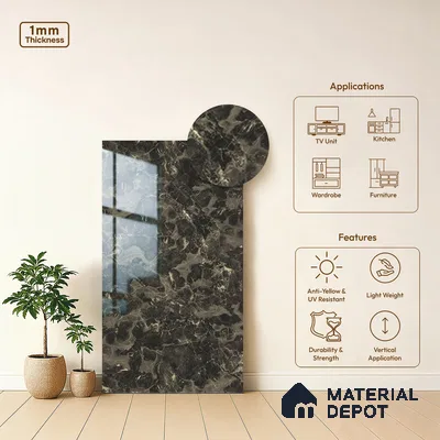 Brown Marble Look LM 01285 8 ft x 4 ft High Gloss Finish Decorative Laminate - 1 mm | Suitable for TV Unit, Wardrobe, Kitchen Cabinets