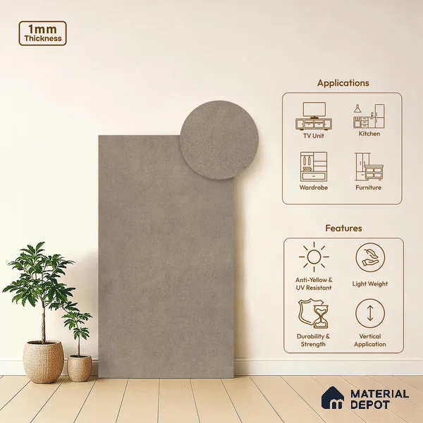 Stone Look LM 01261 Concrete Ivory 8 ft x 4 ft Sand Stone Finish Decorative Laminate - 1 mm | Suitable for TV Unit, Wardrobe, Kitchen Cabinets