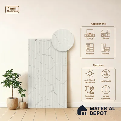 Grey Marble Look LM 02770 Alaska Marble 8 ft x 4 ft Alaska Marble Flute Finish Decorative Laminate - 1 mm | Suitable for TV Unit, Wardrobe, Kitchen Cabinets