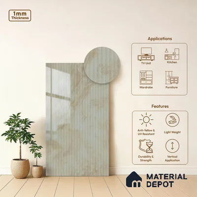 Beige Marble Look LM 02786 Volcano Marble 8 ft x 4 ft Glassious Flute Finish Decorative Laminate - 1 mm | Suitable for TV Unit, Wardrobe, Kitchen Cabinets
