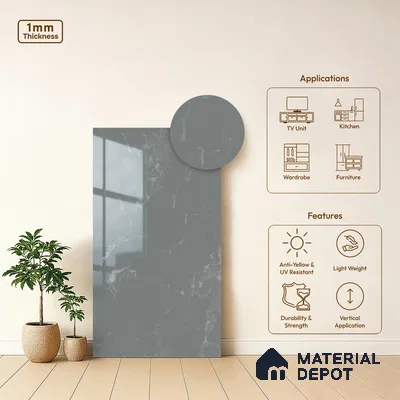 Grey Marble Look LM 02797 Grey Panda Marble 8 ft x 4 ft Mirror Glossy Finish Decorative Laminate - 1 mm | Suitable for TV Unit, Wardrobe, Kitchen Cabinets