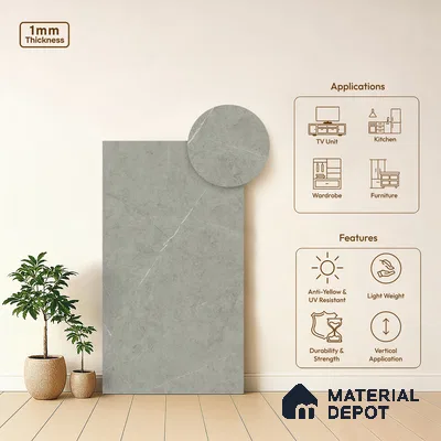 Grey Marble Look LM 02802 Cementro Light 8 ft x 4 ft Zero Soft Matt Finish Decorative Laminate - 1 mm | Suitable for TV Unit, Wardrobe, Kitchen Cabinets