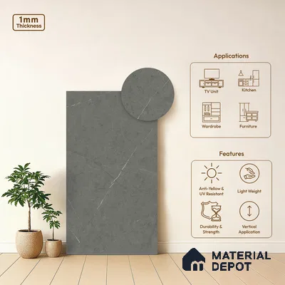Grey Marble Look LM 02803 Cementro Dark 8 ft x 4 ft Zero Soft Matt Finish Decorative Laminate - 1 mm | Suitable for TV Unit, Wardrobe, Kitchen Cabinets