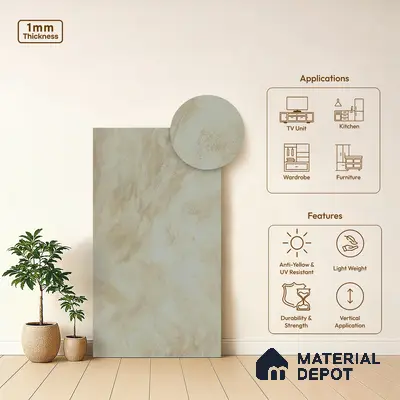 Beige Marble Look LM 02806 Volcano Ivory Marble 8 ft x 4 ft Natural Thermal Stone Finish Decorative Laminate - 1 mm | Suitable for TV Unit, Wardrobe, Kitchen Cabinets