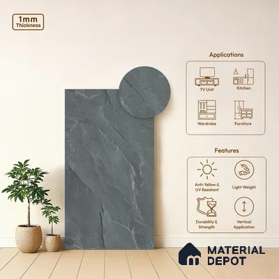 Grey Marble Look LM 02816 RPS 746 Tundra Dark 8 ft x 4 ft River Pebble Stone Finish Decorative Laminate - 1 mm | Suitable for TV Unit, Wardrobe, Kitchen Cabinets