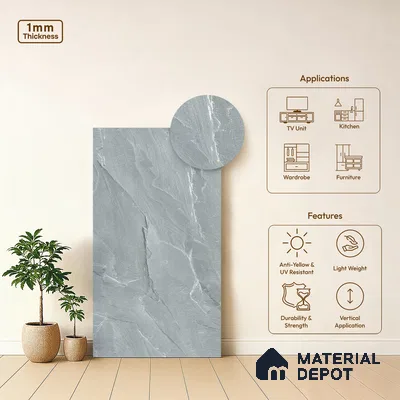 Grey Marble Look LM 02817 Tundra Light 8 ft x 4 ft River Pebble Stone Finish Decorative Laminate - 1 mm | Suitable for TV Unit, Wardrobe, Kitchen Cabinets