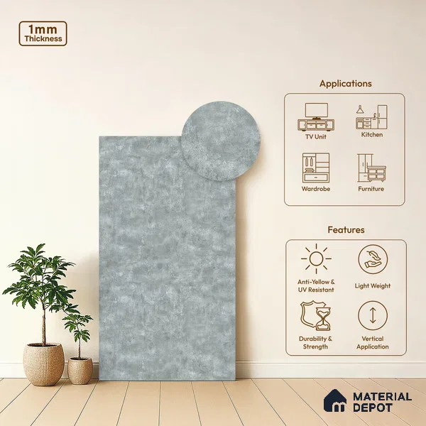 Grey Marble Look LM 02821 Sure Gravel 8 ft x 4 ft Fine Sand Stone Finish Decorative Laminate - 1 mm | Suitable for TV Unit, Wardrobe, Kitchen Cabinets