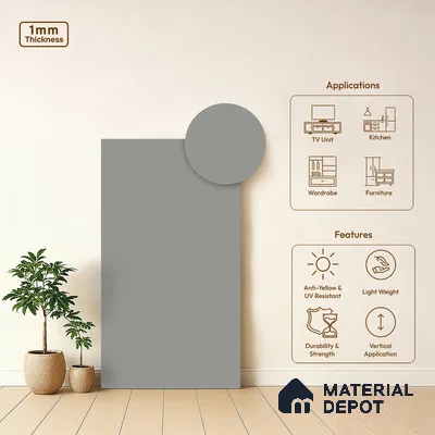 Textured Solid Look LM 02825 Light Grey 8 ft x 4 ft Stone Finish Decorative Laminate - 1 mm | Suitable for TV Unit, Wardrobe, Kitchen Cabinets