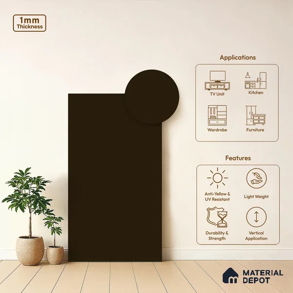 Textured Solid Look LM 02833 Coffee 8 ft x 4 ft Capella Finish Decorative Laminate - 1 mm | Suitable for TV Unit, Wardrobe, Kitchen Cabinets