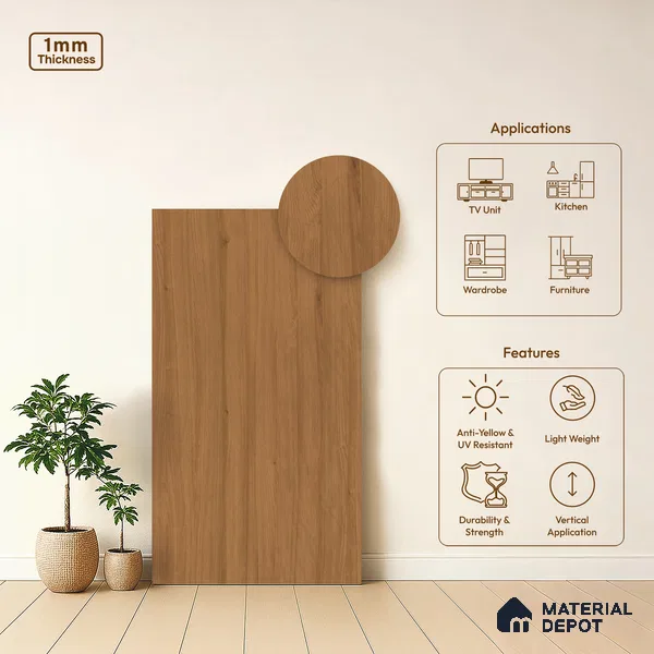 Wooden Look LM 02854 Alstonia 8 ft x 4 ft Zero Soft Oak Finish Decorative Laminate - 1 mm | Suitable for TV Unit, Wardrobe, Kitchen Cabinets