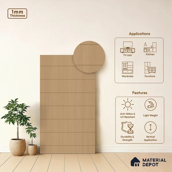Wooden Look LM 02857 Drum Stick 8 ft x 4 ft Zontal Line Finish Decorative Laminate - 1 mm | Suitable for TV Unit, Wardrobe, Kitchen Cabinets