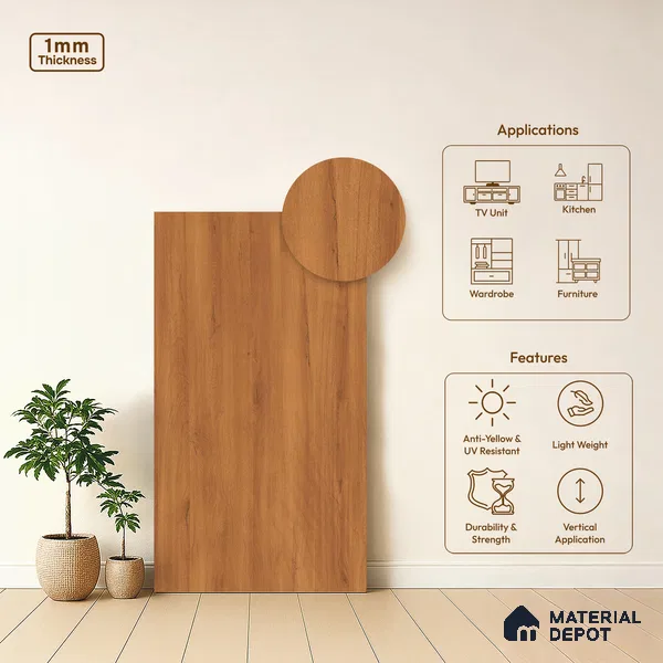 Wooden Look LM 02864 Dessertian 8 ft x 4 ft Zero Soft Matt Finish Decorative Laminate - 1 mm | Suitable for TV Unit, Wardrobe, Kitchen Cabinets