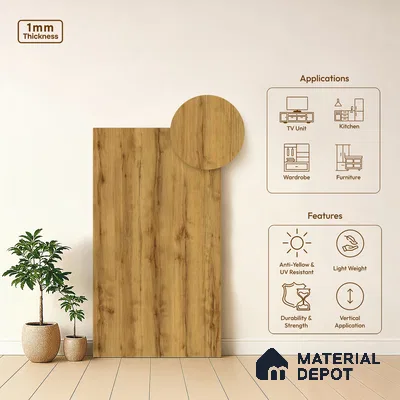 Wooden Look LM 02870 Peanut Pine 8 ft x 4 ft Zero Soft Oak Finish Decorative Laminate - 1 mm | Suitable for TV Unit, Wardrobe, Kitchen Cabinets