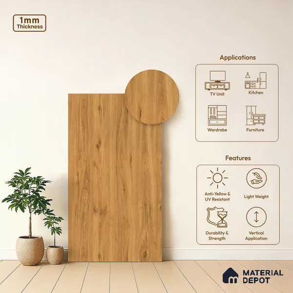 Wooden Look LM 02892 Swiss Woos Light 8 ft x 4 ft Zero Soft Matt Finish Decorative Laminate - 1 mm | Suitable for TV Unit, Wardrobe, Kitchen Cabinets