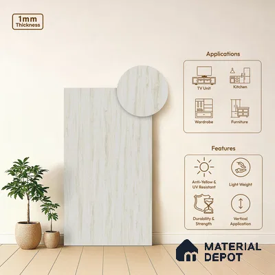 Wooden Look LM 02893 Ice Burg 8 ft x 4 ft Hydra Bark Finish Decorative Laminate - 1 mm | Suitable for TV Unit, Wardrobe, Kitchen Cabinets