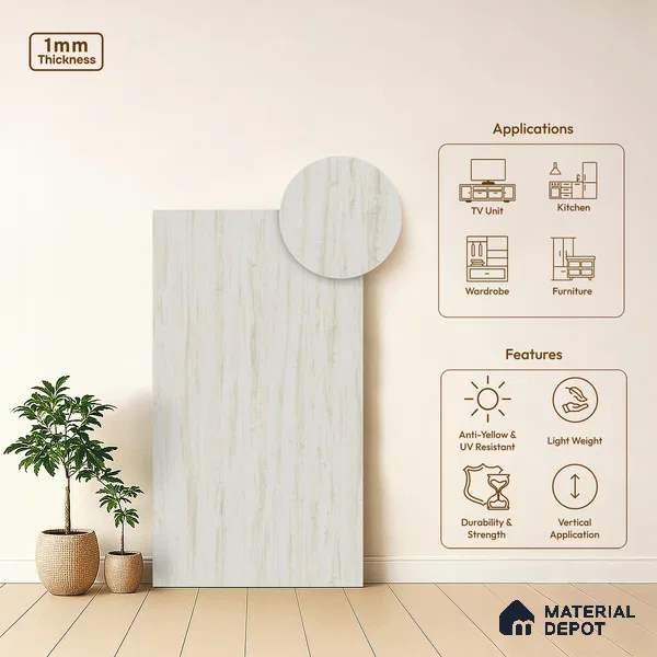 Wooden Look LM 02893 Ice Burg 8 ft x 4 ft Hydra Bark Finish Decorative Laminate - 1 mm | Suitable for TV Unit, Wardrobe, Kitchen Cabinets
