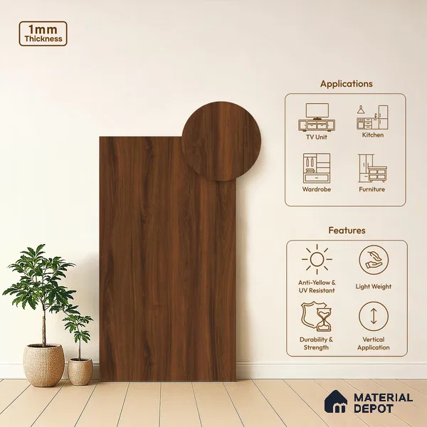 Wooden Look LM 02906 Buxus 8 ft x 4 ft Hydra Bark Finish Decorative Laminate - 1 mm | Suitable for TV Unit, Wardrobe, Kitchen Cabinets