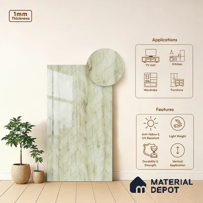 Beige Marble Look LM 02925 Cuneo Oak Light 8 ft x 4 ft Leaf Art Finish Decorative Laminate - 1 mm | Suitable for TV Unit, Wardrobe, Kitchen Cabinets