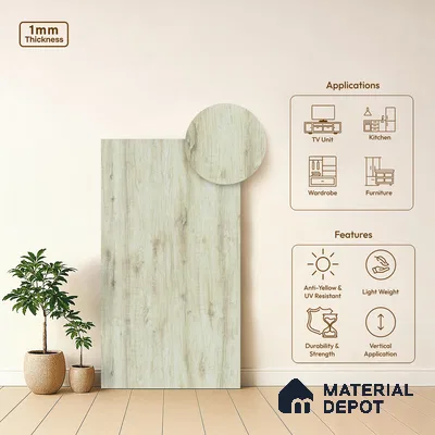 Beige Marble Look LM 02931 Cuneo Oak Light 8 ft x 4 ft Rough Veneer Finish Decorative Laminate - 1 mm | Suitable for TV Unit, Wardrobe, Kitchen Cabinets