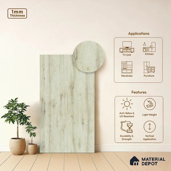 Beige Marble Look LM 02931 Cuneo Oak Light 8 ft x 4 ft Rough Veneer Finish Decorative Laminate - 1 mm | Suitable for TV Unit, Wardrobe, Kitchen Cabinets