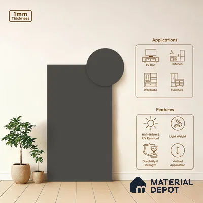 Textured Solid Look LM 02936 Dark Grey 8 ft x 4 ft Natura Finish Decorative Laminate - 1 mm | Suitable for TV Unit, Wardrobe, Kitchen Cabinets