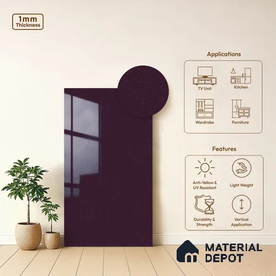 Textured Solid Look LM 02937 Metallic Dark Purple 8 ft x 4 ft Textura Finish Decorative Laminate - 1 mm | Suitable for TV Unit, Wardrobe, Kitchen Cabinets