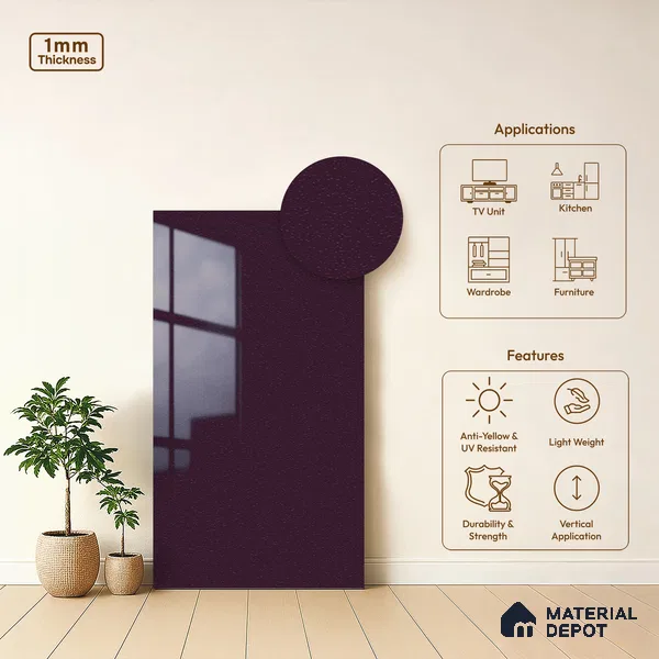 Textured Solid Look LM 02937 Metallic Dark Purple 8 ft x 4 ft Textura Finish Decorative Laminate - 1 mm | Suitable for TV Unit, Wardrobe, Kitchen Cabinets