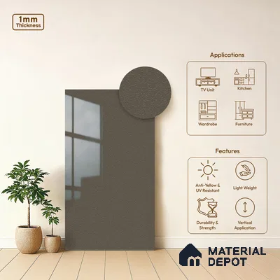 Textured Solid Look LM 02938 Metallic Black 8 ft x 4 ft Textura Finish Decorative Laminate - 1 mm | Suitable for TV Unit, Wardrobe, Kitchen Cabinets