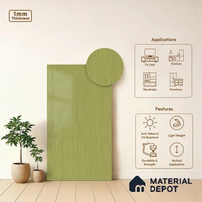 Green Metallic Look LM 02946 Glden 8 ft x 4 ft Foil Finish Decorative Laminate - 1 mm | Suitable for TV Unit, Wardrobe, Kitchen Cabinets