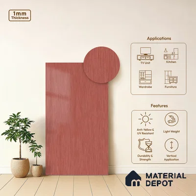 Red Metallic Look LM 02947 Red 8 ft x 4 ft Foil Finish Decorative Laminate - 1 mm | Suitable for TV Unit, Wardrobe, Kitchen Cabinets