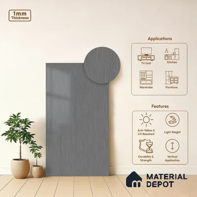 Grey Metallic Look LM 02948 Silver 8 ft x 4 ft Foil Finish Decorative Laminate - 1 mm | Suitable for TV Unit, Wardrobe, Kitchen Cabinets