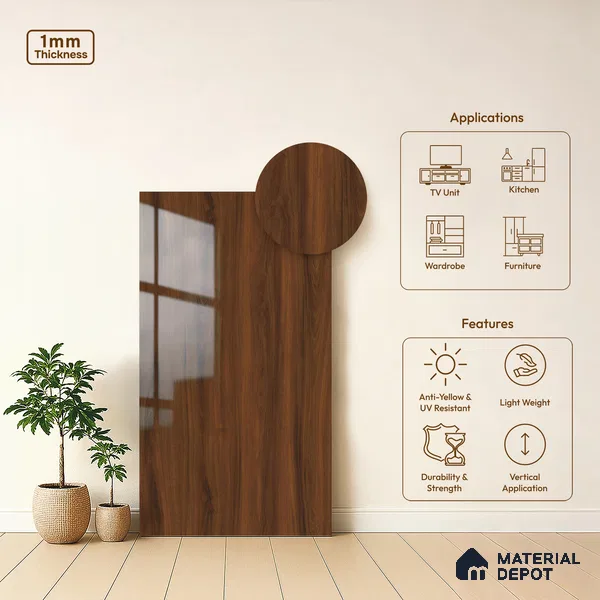 Wooden Look LM 02957 Buxus 8 ft x 4 ft High Gloss Finish Decorative Laminate - 1 mm | Suitable for TV Unit, Wardrobe, Kitchen Cabinets