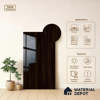 Wooden Look LM 02960 Fume Walnut 8 ft x 4 ft High Gloss Finish Decorative Laminate - 1 mm | Suitable for TV Unit, Wardrobe, Kitchen Cabinets