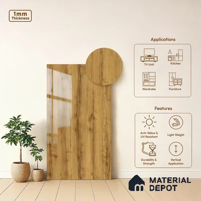 Wooden Look LM 02961 Penut Pine 8 ft x 4 ft High Gloss Finish Decorative Laminate - 1 mm | Suitable for TV Unit, Wardrobe, Kitchen Cabinets