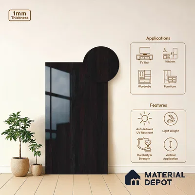 Wooden Look LM 02962 Swissable 8 ft x 4 ft High Gloss Finish Decorative Laminate - 1 mm | Suitable for TV Unit, Wardrobe, Kitchen Cabinets