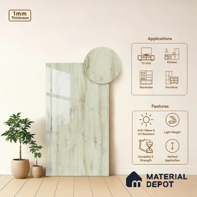 Wooden Look LM 02965 Cuned Oak Light 8 ft x 4 ft High Gloss Finish Decorative Laminate - 1 mm | Suitable for TV Unit, Wardrobe, Kitchen Cabinets