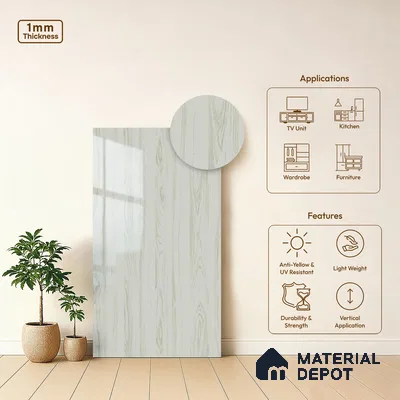 Wooden Look LM 02968 Swish Elm 8 ft x 4 ft High Gloss Finish Decorative Laminate - 1 mm | Suitable for TV Unit, Wardrobe, Kitchen Cabinets