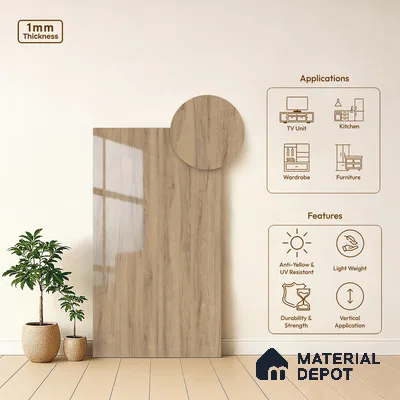 Wooden Look LM 02969 Village Oak 8 ft x 4 ft High Gloss Finish Decorative Laminate - 1 mm | Suitable for TV Unit, Wardrobe, Kitchen Cabinets