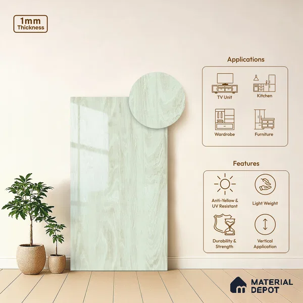 Wooden Look LM 02972 Casablanca 8 ft x 4 ft High Gloss Finish Decorative Laminate - 1 mm | Suitable for TV Unit, Wardrobe, Kitchen Cabinets