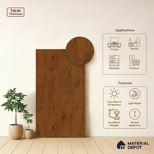 Wooden Look LM 02995 Natural Red Fern 8 ft x 4 ft Suede Finish Decorative Laminate - 1 mm | Suitable for TV Unit, Wardrobe, Kitchen Cabinets