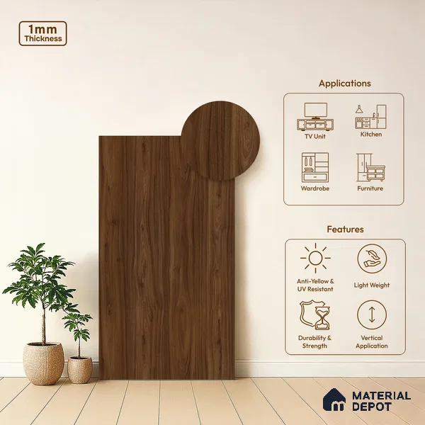 Wooden Look LM 02996 Amber Wooden 8 ft x 4 ft Suede Finish Decorative Laminate - 1 mm | Suitable for TV Unit, Wardrobe, Kitchen Cabinets