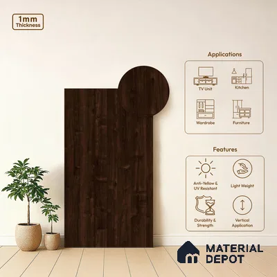 Wooden Look LM 03008 Sevilledark Wooden 8 ft x 4 ft Suede Finish Decorative Laminate - 1 mm | Suitable for TV Unit, Wardrobe, Kitchen Cabinets