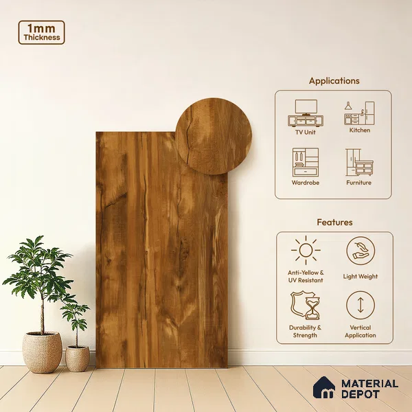 Wooden Look LM 03019 Boston Russet 8 ft x 4 ft Suede Finish Decorative Laminate - 1 mm | Suitable for TV Unit, Wardrobe, Kitchen Cabinets