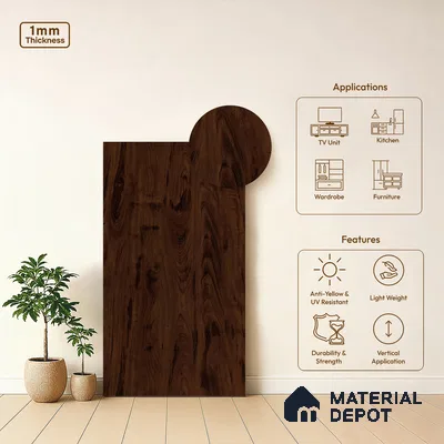 Wooden Look LM 03020 Tongda Walnut 8 ft x 4 ft Suede Finish Decorative Laminate - 1 mm | Suitable for TV Unit, Wardrobe, Kitchen Cabinets