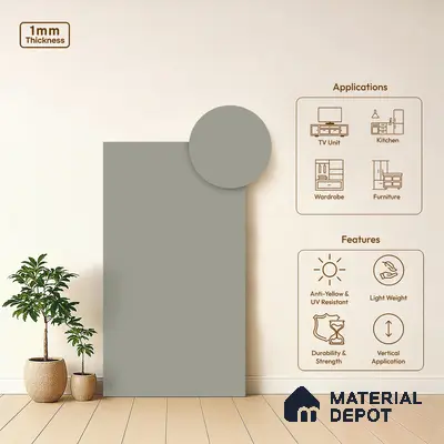 Grey Solid Colors Look LM 03022 Light Grey 8 ft x 4 ft Zero Soft Matt Finish Decorative Laminate - 1 mm | Suitable for Living Room, Kitchen, Office